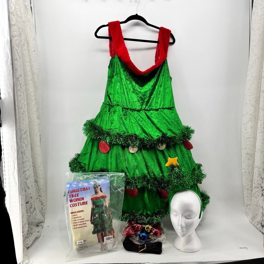 Christmas Tree Dress Costume Womens Size XL Ornaments Star Holiday - Picture 16 of 16